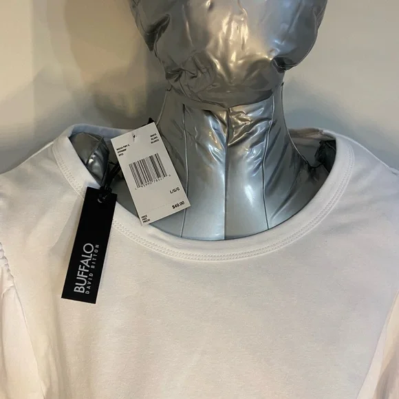 Buffalo David Bitton White Puff Sleeve Tee - Picture 3 of 4